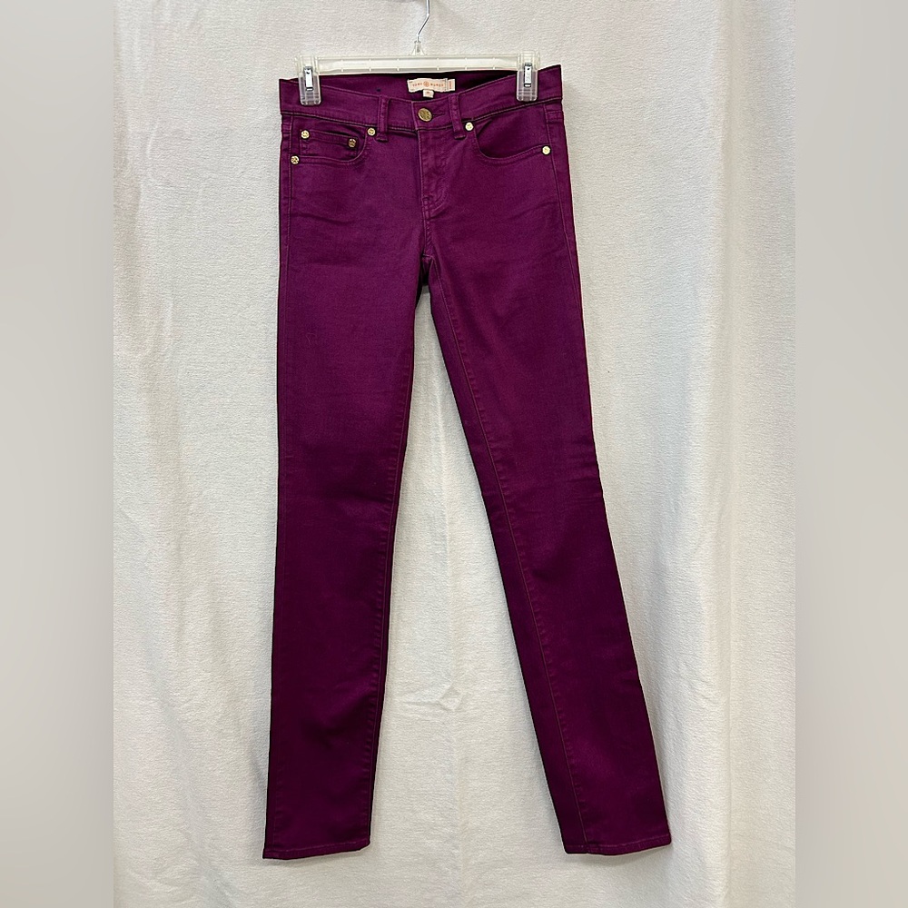 Tory Burch Deep Purple Ivy Super Skinny Low Rise Stretch Jeans